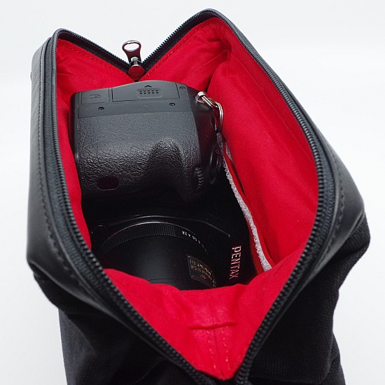 Black Waxed Canvas & Black Leather Camera Bag Insert by Cam-in