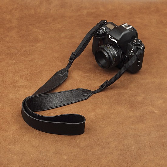 Wide Black Leather adjustable DSLR Camera Strap by Cam-in