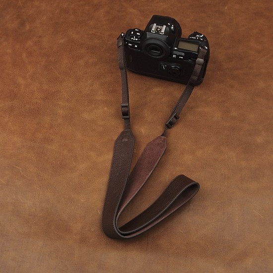 Dark Brown Wide Leather DSLR Camera Strap by Cam-in