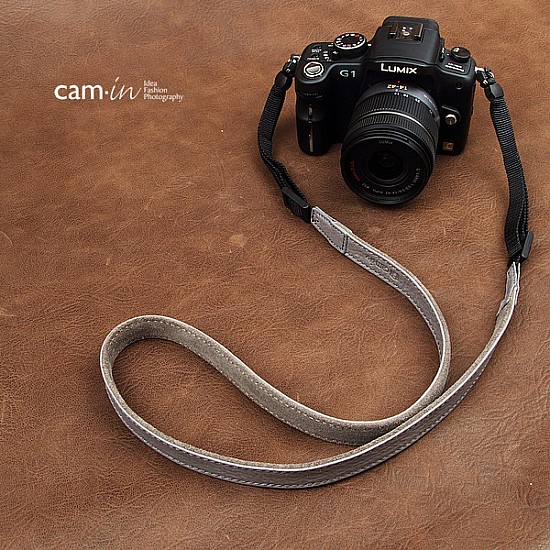 Grey Leather adjustable DSLR Camera Strap by Cam-in