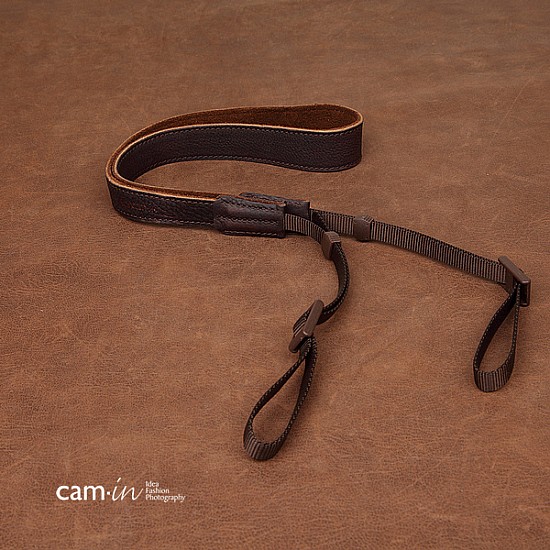 Brown Leather adjustable DSLR Camera Strap with tapered ends by Cam-in