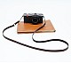 Leather camera strap with ring and string loop connection for lightweight cameras - Tan