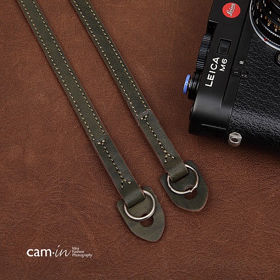Green Leather Camera Strap with soft backing and ring connection by Cam-in