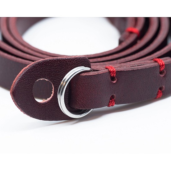 Burgundy Leather Camera Strap with ring connection by Cam-in (Red Stitching)