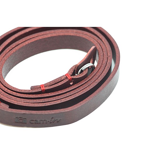 Burgundy Leather Camera Strap with ring connection by Cam-in (Red Stitching)