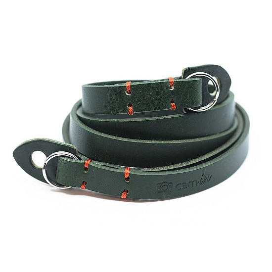 Green Leather Camera Strap with ring connection by Cam-in (Orange Stitching)