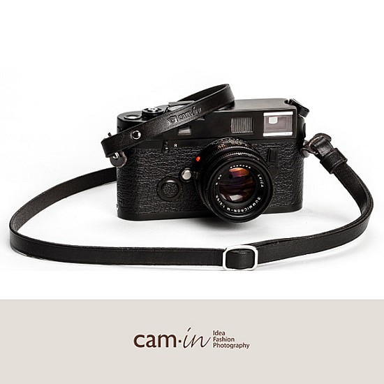 Black Adjustable Leather Camera Strap with ring connection by Cam-in