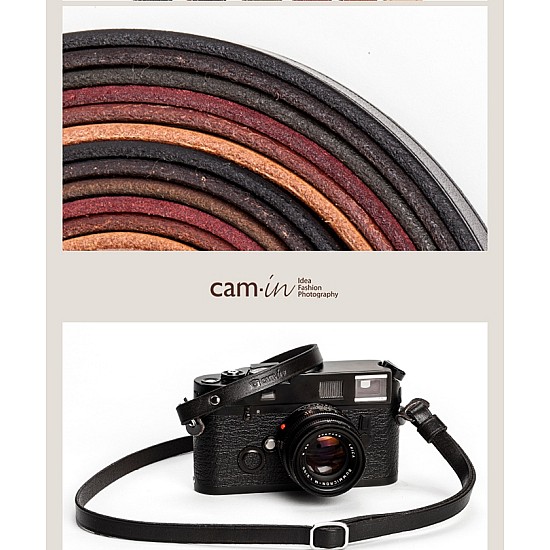 Black Adjustable Leather Camera Strap with ring connection by Cam-in