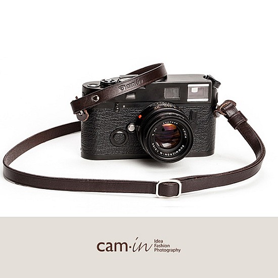 Dark Brown Leather Adjustable Camera Strap with ring connection by Cam-in