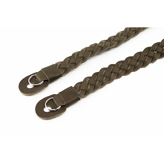 Olive Green Braided Leather Camera Strap with neck pad & ring connection by Cam-in - Dark