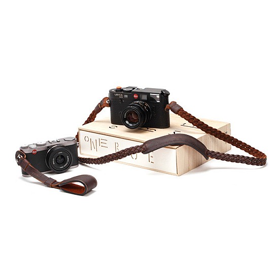 Black Braided Leather Camera Strap with neck pad & ring connection by Cam-in