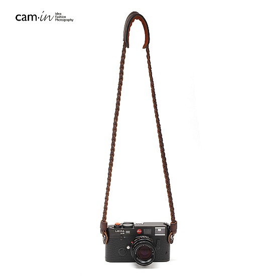Dark Brown Braided Leather Camera Strap with neck pad & ring connection by Cam-in