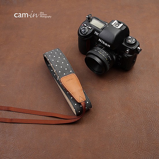 Denim Polka Dot DSLR Camera Strap by Cam-in - Black
