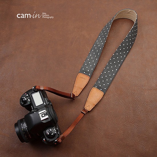 Denim Polka Dot DSLR Camera Strap by Cam-in - Black