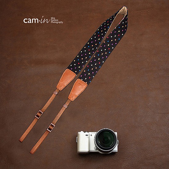 DSLR Camera Strap by Cam-in - Black with Colourful Dots