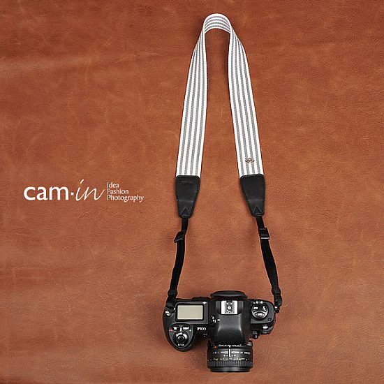Grey and White Striped Adjustable Cotton DSLR Camera Strap by Cam-in