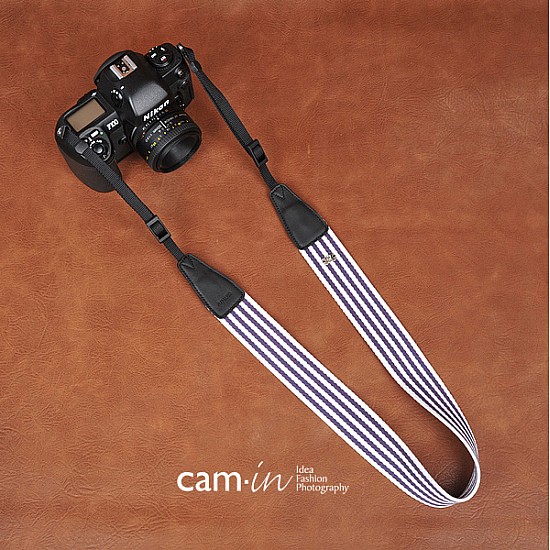 Purple and White Striped Adjustable Cotton DSLR Camera Strap by Cam-in