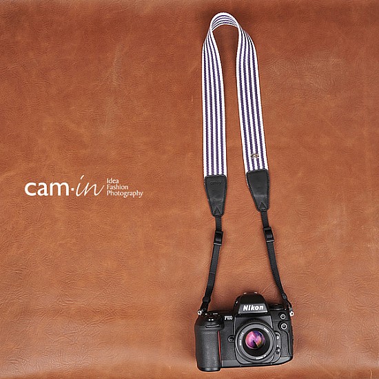 Purple and White Striped Adjustable Cotton DSLR Camera Strap by Cam-in