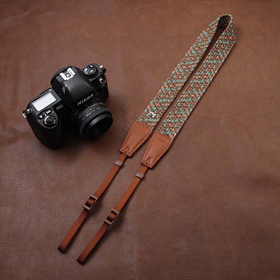 Brown/Mint/Orange Woven Cotton DSLR Camera Neck Strap by Cam-in