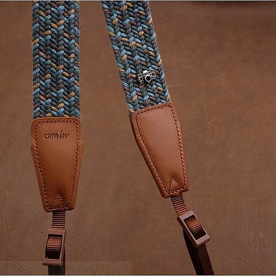 Grey, Blue & Brown Woven Cotton DSLR Camera Neck Strap by Cam-in