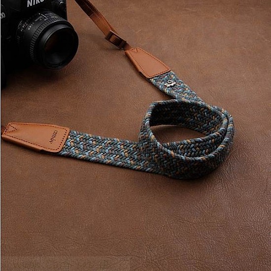 Grey, Blue & Brown Woven Cotton DSLR Camera Neck Strap by Cam-in