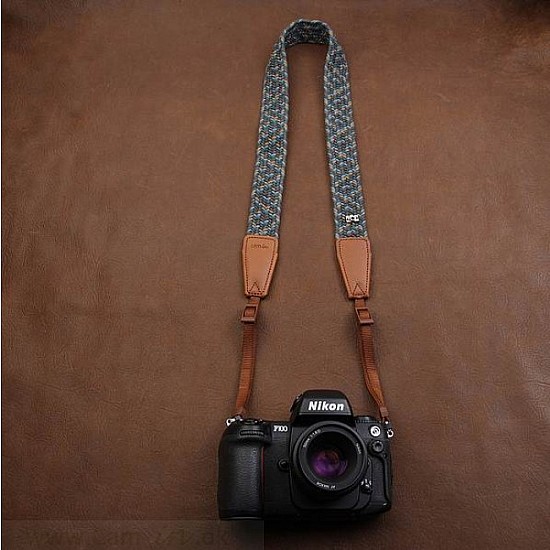 Grey, Blue & Brown Woven Cotton DSLR Camera Neck Strap by Cam-in