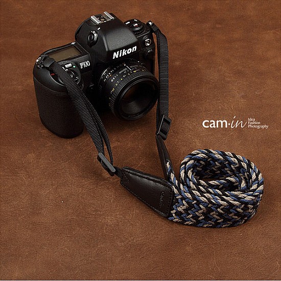 Black/Blue/Grey Woven Cotton DSLR Camera Neck Strap by Cam-in