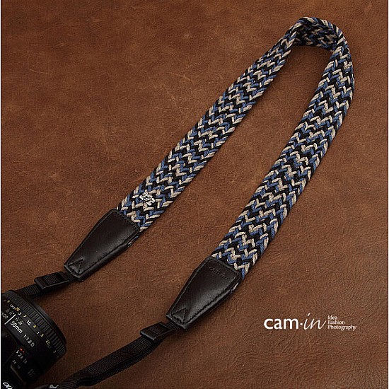 Black/Blue/Grey Woven Cotton DSLR Camera Neck Strap by Cam-in