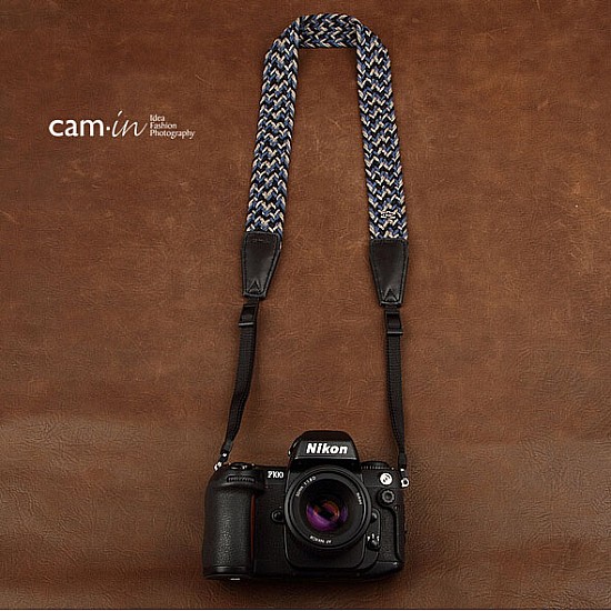 Black/Blue/Grey Woven Cotton DSLR Camera Neck Strap by Cam-in