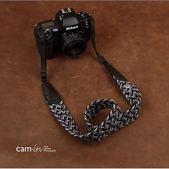 Black/Blue/Grey Woven Cotton DSLR Camera Neck Strap by Cam-in