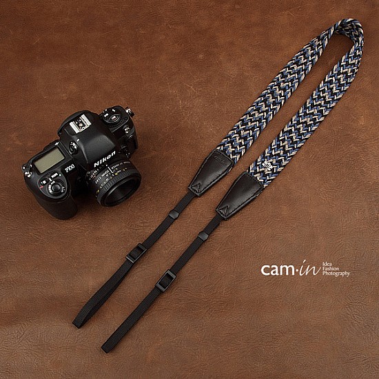 Black/Blue/Grey Woven Cotton DSLR Camera Neck Strap by Cam-in