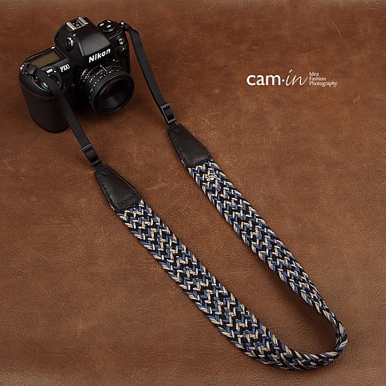 Black/Blue/Grey Woven Cotton DSLR Camera Neck Strap by Cam-in