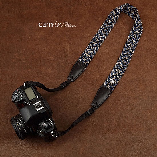 Black/Blue/Grey Woven Cotton DSLR Camera Neck Strap by Cam-in