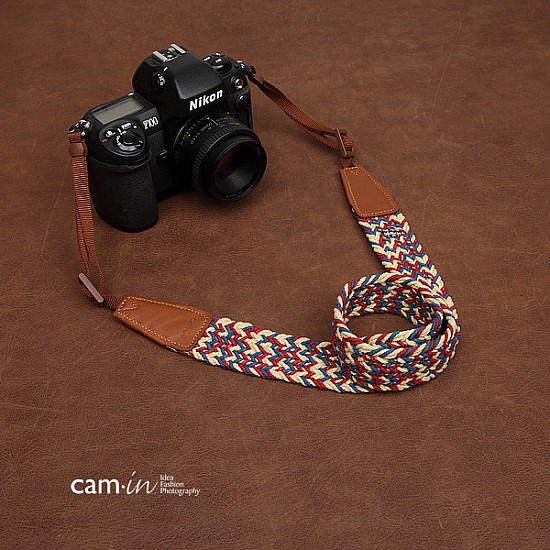 Cream/Red/Blue Woven Cotton DSLR Camera Neck Strap by Cam-in
