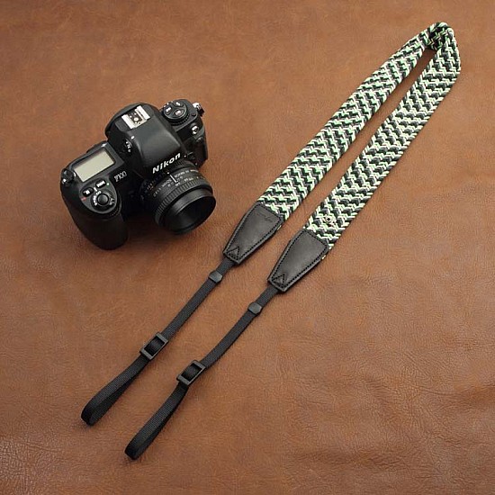 Black/Grey/White/Green Woven Cotton DSLR Camera Neck Strap by Cam-in