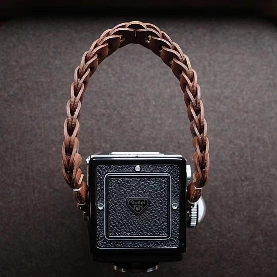 Short Black Leather Rolleiflex Camera Strap by Cam-in