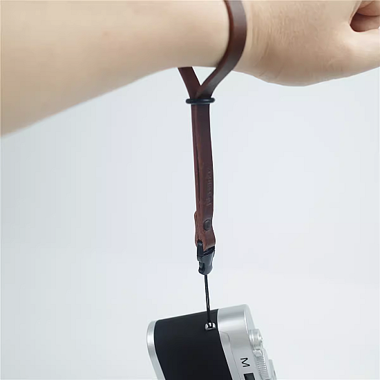 Black Leather Wrist Strap with String Loop Connection