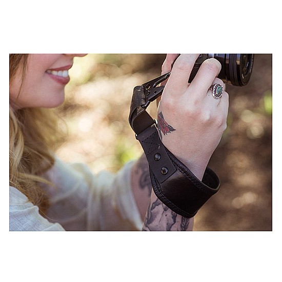 Black Leather DSLR Camera Wrist Strap by Heavy Leather NYC
