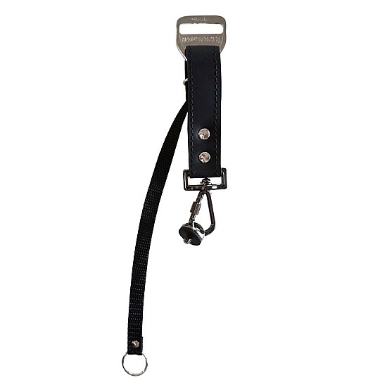 Black Leather Slingshot Slide & Safety Leash by Heavy Leather NYC