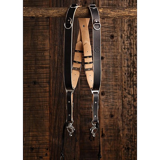 Black Bridle Leather MoneyMaker Dual Camera Harness by HoldFast - NO D-RINGS