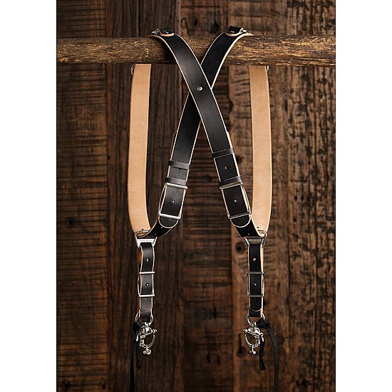 Black Bridle Leather MoneyMaker Dual Camera Harness by HoldFast - NO D-RINGS