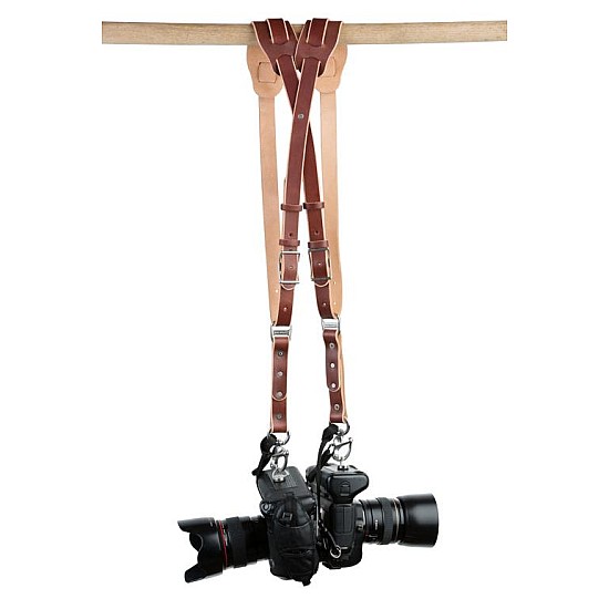 Skinny Chestnut Bridle Leather HoldFast MoneyMaker Dual Camera Strap