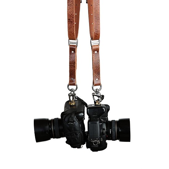 Skinny Tan Water Buffalo Leather HoldFast MoneyMaker Dual Camera Strap