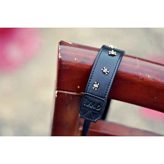 "Skull & Bone" Studded & Spiked Black Leather Camera Strap by iMo