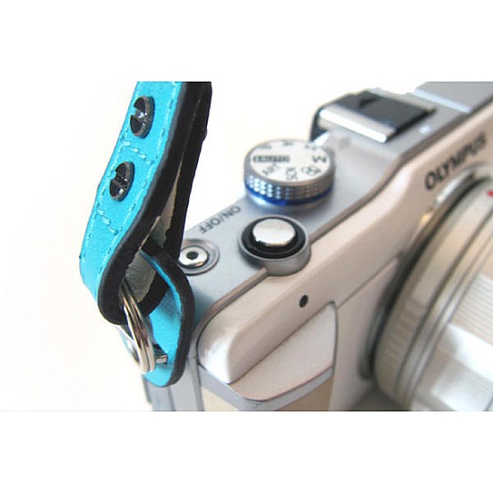 Turquoise & White Vegan Leather "Petit Colour" camera strap by Vlashor