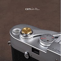 Camera Shutter Release Button Brass + Leather Concave Button For